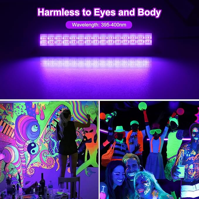 T-SUN 40W LED Black Light Bar, Blacklight Bars with Plug and Switch Light Up 22x22ft Area Strip Lights for Glow Party Body Paint Fluorescent Poster Halloween Bedroom Classroom Stage Lighting 2 Pack