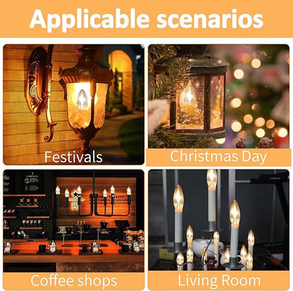 HEWA-Tech E12 Base (Miniature Screw) C35 Flame Tip Flicker Bulbs - Crystal Clear Candle Light with Orange Glow Effect for Halloween， E12 Non-Dimmable Chandelier Replacement Bulbs, 6-Pack