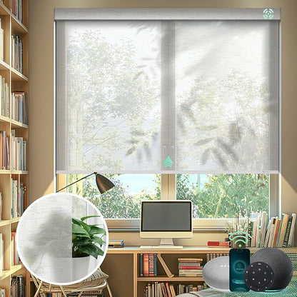 Yoolax Motorized Blinds with Remote, Light Filtering Smart Blinds Compatible with Alexa Google Home, Automatic Shades for Windows Living Room, Custom Size (20% Blackout V-Starry White)