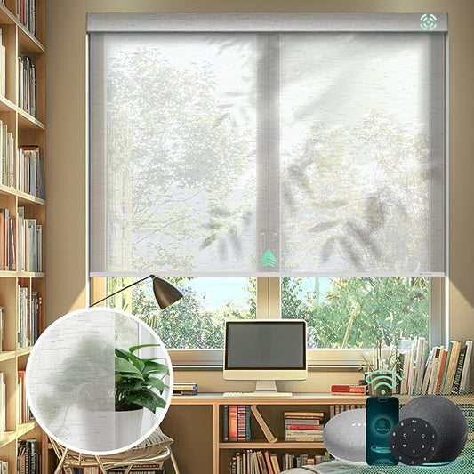 Yoolax Motorized Blinds with Remote, Light Filtering Smart Blinds Compatible with Alexa Google Home, Automatic Shades for Windows Living Room, Custom Size (20% Blackout V-Starry White)