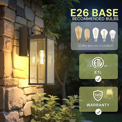 L LOHAS LED Upgraded Dusk to Dawn Outdoor Wall Lights with GFCI Outlet, 17 Inch Matte Black Waterproof Anti-Rust Outdoor Light Fixtures with Clear Glass, Exterior Light Fixtures for Porch, Garage, ETL