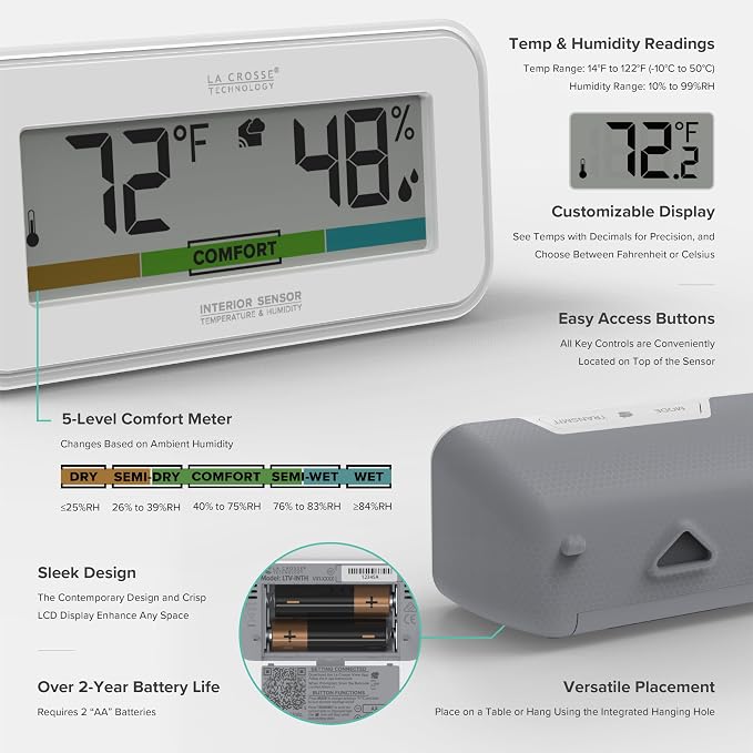 Temp Tracker Interior Wi-Fi Alert System with the Bridge Gateway and an Interior Temperature and Humidity Display with Comfort Meter