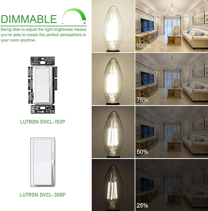 winshine E12 Candelabra LED Bulbs Dimmable 4000K Natural White 60W Equivalent,Type B Light Bulb for Chandelier, C35 Ceiling Fan Light Bulb Clear Glass,600LM,6 Pack