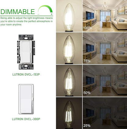 winshine E12 Candelabra LED Bulbs Dimmable 4000K Natural White 60W Equivalent,Type B Light Bulb for Chandelier, C35 Ceiling Fan Light Bulb Clear Glass,600LM,6 Pack