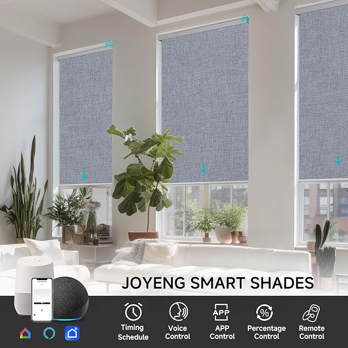 Motorized Blinds with Remote, Custom Automatic Electric Blackout Smart Blinds for Windows, Motorized Window Roller Shades Compatible with Alexa Google for Home Office, Fabric Grey