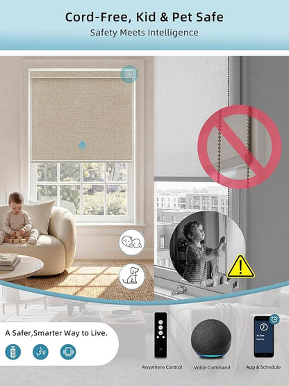 SmartWings Motorized Smart Blinds with Remote, Custom Automatic 100% Blackout Roller Shade Compatible with Alexa/Homekit/Google, Electric Smart Blinds for Indoor Windows, Linen Caramel