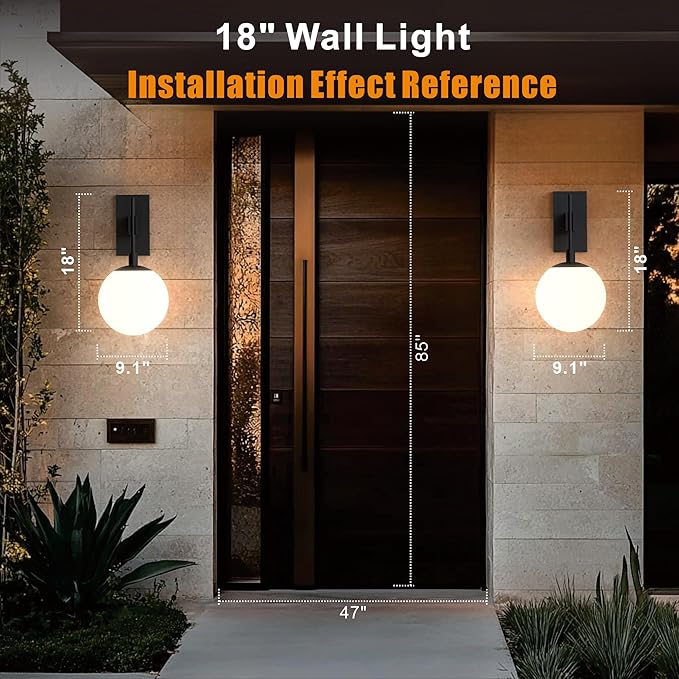 Hyunbae Outdoor Wall Sconce, 18.1" Large Size Wall Light, Exterior Light Fixtures Wall Mount for House, Globe Glass Front Porch Lights, Waterproof Outside Lighting Sconce Lamp with E26 Base