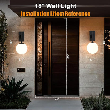 Hyunbae Outdoor Wall Sconce, 18.1" Large Size Wall Light, Exterior Light Fixtures Wall Mount for House, Globe Glass Front Porch Lights, Waterproof Outside Lighting Sconce Lamp with E26 Base