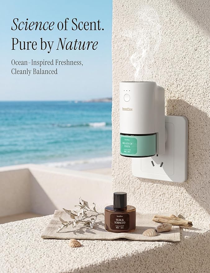 SF101S Pro Smart Plug in Air Freshener for Home, Waterless Essential Oil Diffuser, Aromatherapy Home Diffuser, 120-Day Natural Aroma Mist – Free 30ml Breath of Linen (Medium Teal)