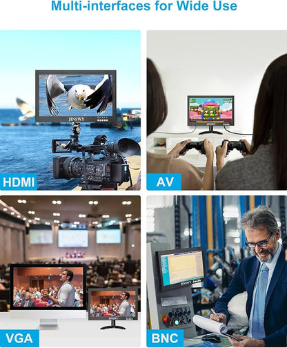 10.1" Security Monitor, 1280 x 800 HD Display, 16:10 IPS Metal Portable Mini CCTV Monitor, HDMI VGA BNC AV USB Ports, Built-in Speakers & Remote Control, for DVR, PC, Raspberry Pi