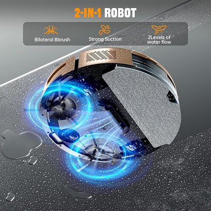 2 in 1 Robot Vacuum and Mop Combo, 6500Pa Suction, Robotic Vacuum Cleaner with 200 Min Runtime, Self-Charging, App/Alexa/Voice Control, Ideal for Hard Floor, Pet Hair, Carpet