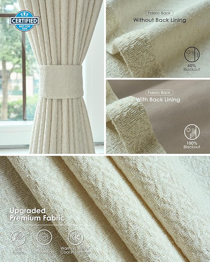 Yoolax Motorized Curtains with Remote, Blackout Curtains with Voice Control, Smart Retractable Shades for Living Room, Bedroom, Compatible with Alexa Google Home, APP Control, Custom Size, Beige