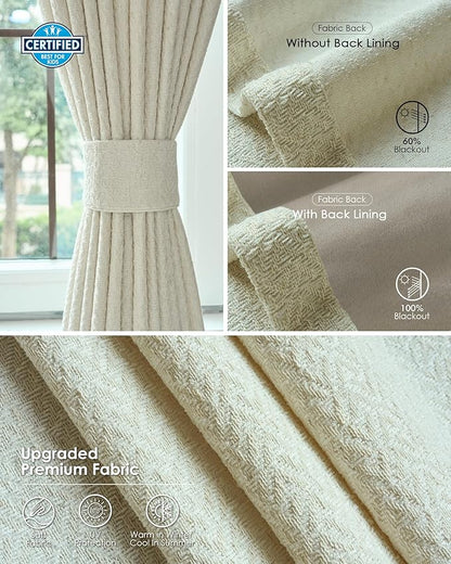 Yoolax Motorized Curtains with Remote, Blackout Curtains with Voice Control, Smart Retractable Shades for Living Room, Bedroom, Compatible with Alexa Google Home, APP Control, Custom Size, Beige