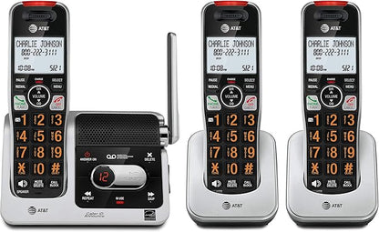AT&T BL102-3 DECT 6.0 3-Handset Cordless Phone for Home with Answering Machine, Call Blocking, Caller ID Announcer, Audio Assist, Intercom, and Unsurpassed Range, Silver/Black