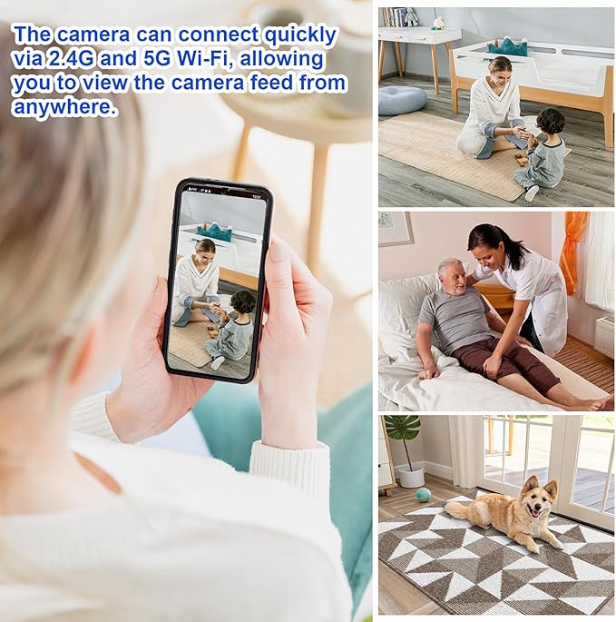 WiFi Fake Smoke Detector Camera PTZ Left/Right Rotation 350 Degrees 2K Security Cam Motion Detection Hidden HD Night Vision Spy, Indoor Camera for Home/Office, 2.4G/5G WiFi