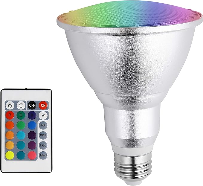 DUDU Led Colored Light Bulb E27 10W PAR30 RGB Dimmable Spotlight 16 Color Changing with IR Remote Control for Home, Living Room, Party Decoration Waterproof Indoor Floodlight