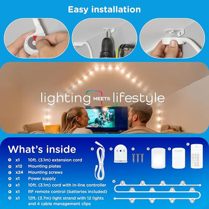 Enbrighten Vibe Spectrum LED Wall Light Smart Lighting Indoor String | Downlight, RGB Lights for Room, Works with Alexa, Google Home, 12ft with 12 LEDs, White 85832