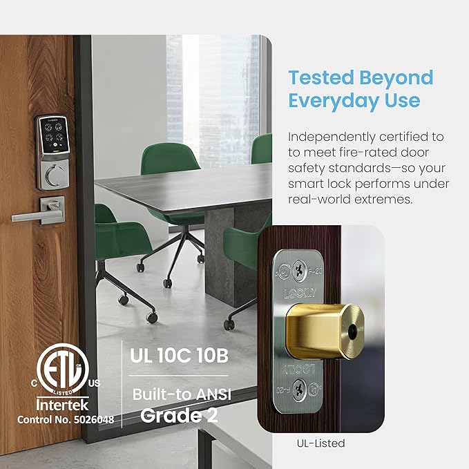Lockly Guard Deadbolt PGD728WPU Commercial Smart Lock – UL10B/10C Fire Rated Keypad Deadbolt with Fingerprint, Wi-Fi & Bluetooth, Alexa & Google Compatible, 8 AA Batteries, Rekeyable Door Lock