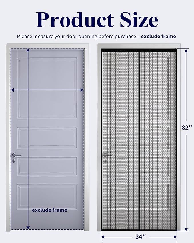 Kitsure Magnetic Screen Door - 34.0 x 82.0 in Retractable Screen Door Mesh for Front Door or Sliding Door, Pet & Kid Friendly, Hands-Free Closure Keeps Bugs Out & Lets Breeze in, Stripe Black