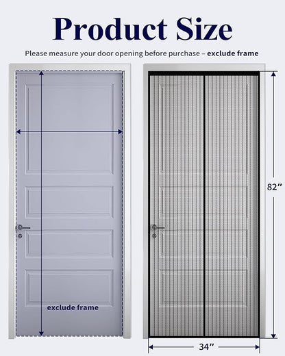 Kitsure Magnetic Screen Door - 34.0 x 82.0 in Retractable Screen Door Mesh for Front Door or Sliding Door, Pet & Kid Friendly, Hands-Free Closure Keeps Bugs Out & Lets Breeze in, Stripe Black