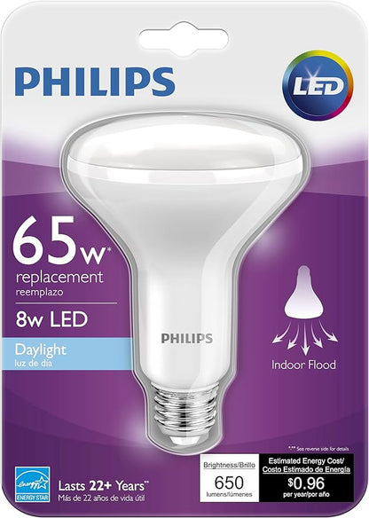 Philips LED Dimmable BR30 Light Bulb: 650-Lumen, 5000-Kelvin, 8-Watt (65-Watt Equivalent), E26 Base, Daylight, 4-Pack