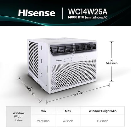 Hisense 14,000 BTU Smart Window Air Conditioner, 3 modes (Cooling, Fan, Dehumidifier), Easy Installation,Ultra Quiet, 2 Years Warranty