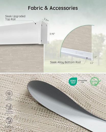 Yoolax Motorized Blinds with Remote, 100% Blackout Smart Blinds for Bedroom Home Office, Automatic Roller Window Shades Work with Alexa Voice Control, with Valance (Jacquard Coffee, 31" W x 72" H)