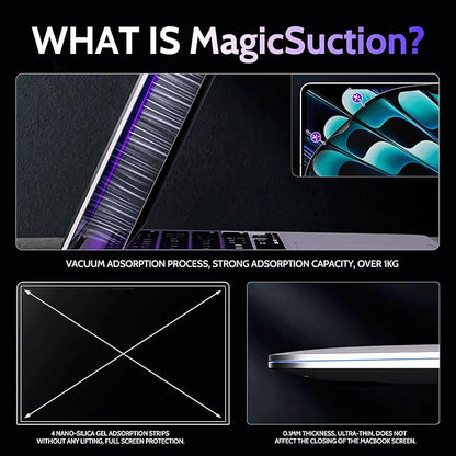 Peslv Privacy Screen for MacBook Air 13.6/13 Inch (2022-2026, M2, M3, M4, M5), MagicSuction™ Removable Anti Spy Black Protector, Glare Blue Light Filter for Mac Laptop Computer