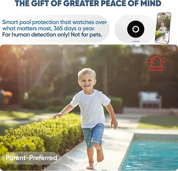SwamCam Pool Alarm Wi-Fi Camera System – ASTM F2208 Certified – Smart Pool Safety for In-ground & Above-Ground Pools – Real-Time Alerts & Live View (Camera & Simple Alarm Only)