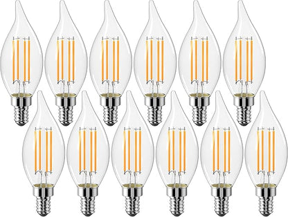 CYLYT E12 Chandelier Bulb 40 watt Equivalent, Dimmable LED Candelabra Light Bulbs 4W, 2700K Warm White 470 Lumen Lightbulbs, CA11, UL Listed, Pack of 12