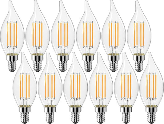 CYLYT E12 Chandelier Bulb 40 watt Equivalent, Dimmable LED Candelabra Light Bulbs 4W, 2700K Warm White 470 Lumen Lightbulbs, CA11, UL Listed, Pack of 12