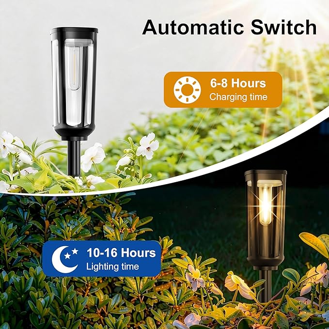 Solar Pathway Lights Outdoor Waterproof IP65, 2 Pack Warm White Solar Walkway Lights, Auto On/Off Outdoor Light for Lawn Garden Patio Driveway Decor Landscape Lighting