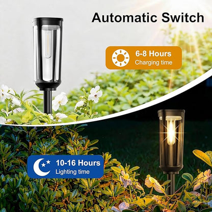 Solar Pathway Lights Outdoor Waterproof IP65, 2 Pack Warm White Solar Walkway Lights, Auto On/Off Outdoor Light for Lawn Garden Patio Driveway Decor Landscape Lighting