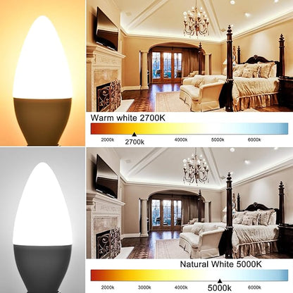 comzler E12 LED Candelabra Bulb, 60 Watt Equivalent Ceiling Fan Light Bulbs, Daylight 5000K LED Chandelier Light Bulbs, Candle Bulb Small Base for Chandelier, Non Dimmable, Pack of 8