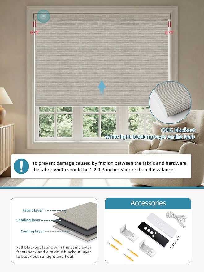 SmartWings Motorized Smart Blinds with Remote, Custom Automatic 100% Blackout Roller Shade Compatible with Alexa/Homekit/Google, Electric Smart Blinds for Indoor Windows, Safari Cream