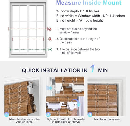 Motorized No Drill Bamboo Roman Blinds with Remote,Cordless Smart Light Filtering Bamboo Roman Shades for Indoor Windows,Alexa Google Home,APP Control,Brown28D07,35" W x 64" H