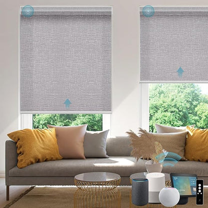 SmartWings Motorized Smart Roller Shades in Light Filtering, Electric Blinds with Remote for Windows Compatible with Alexa/Google Home/Homekit, Customized, Safari Translucent Rock Grey