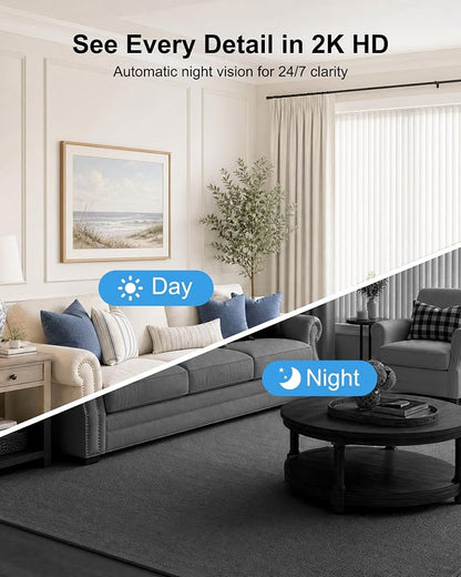 4G LTE Cellular Security Camera, No WiFi 2K HD Indoor Surveillance Camera with Built-In SIM Card for Remote Viewing, PIR Motion Detection Auto Night Vision Real-Time Alerts, Portable Battery Camera