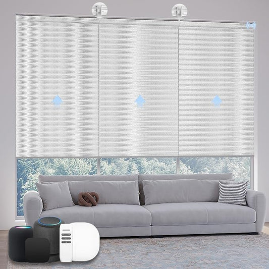 Motorized Coupled Shades, Falme Resistant Smart Solar Shades for Large Windows Automatic Blinds Compatible with Alexa, Electric Roller Blinds Customized for Home Office(1% Openness Sliver)