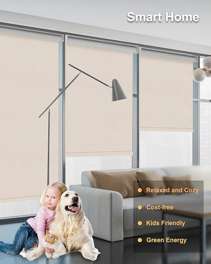 Motorized Blinds with Remote Control, Smart Blackout Automatic Blinds Work with Homekit Alexa Google Home, Rechargeable Electric Window Roller Shades with Valance, Customized Size (Texture Cream)