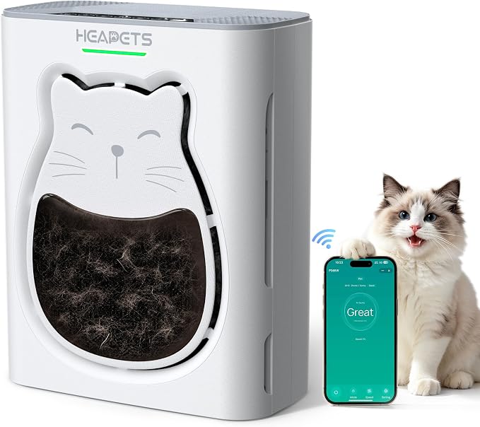 Pet Air Purifier for Home, H13 HEPA Washable Filter,Air Cleaner with APP&Air Quality Monitor for Pet Hair Dander Odor Allergies Pollutant Smoke Dust for Large Rooms 2200 Ft², Auto Mode,P365 White