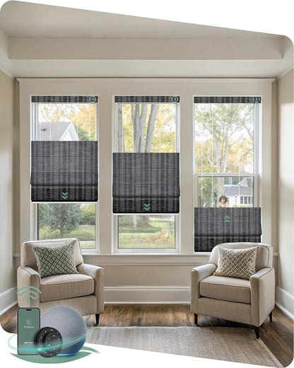 Yoolax Smart Top Down Bottom Up Roman Shades, Motorized Roman Shades with Remote, Light Filtering Smart Blinds Work with Alexa, Google, Apple Homekit for Living Room, Customized (Strip Dark Grey)