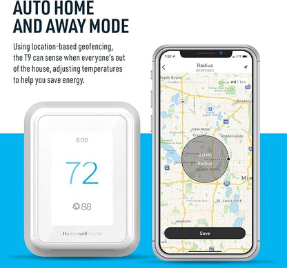 Honeywell Home T9 WIFI Smart Thermostat, Smart Room Sensor Ready, Touchscreen Display, Alexa and Google Assist