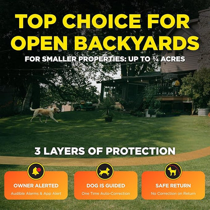 Dogtra SMART Fence Wireless Electric Dog Fence System - No Subscription, 2-Tier Alarm & App Alerts, No-Dig Up to 3/4 Acre, Tone/Vibration/Static, IPX9K Waterproof, Safe Portable Freedom Pets 35 lbs+