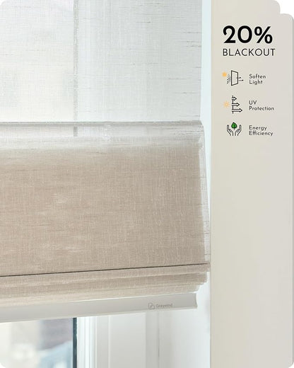 Graywind Smart Roman Shades 20% Blackout Compatible with Alexa Google Rechargeable Motorized Window Blinds Remote Control View Visible Plain Fold, Custom Size (Semi-Sheer Ecru)