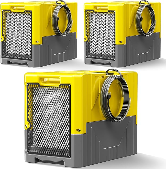 190PPD Commercial Dehumidifier with Pump for Basement-6000Sq.Ft. Warehouse, Large Space Crawl Space Dehumidifier for Efficient Water Damage Restoration-Auto Defrost, Memory Starting, Yelow-3PC