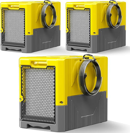 190PPD Commercial Dehumidifier with Pump for Basement-6000Sq.Ft. Warehouse, Large Space Crawl Space Dehumidifier for Efficient Water Damage Restoration-Auto Defrost, Memory Starting, Yelow-3PC