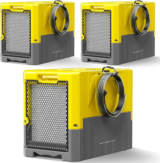 190PPD Commercial Dehumidifier with Pump for Basement-6000Sq.Ft. Warehouse, Large Space Crawl Space Dehumidifier for Efficient Water Damage Restoration-Auto Defrost, Memory Starting, Yelow-3PC