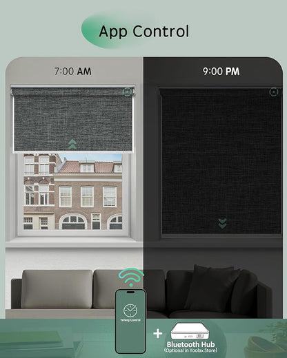 Yoolax Motorized Shades App Control, Blackout Automatic Blinds for Indoor Windows, Electric Roller Shades for Bedroom Living Room Office (Blackout Ashfall Gray, 23" W x 87" H)