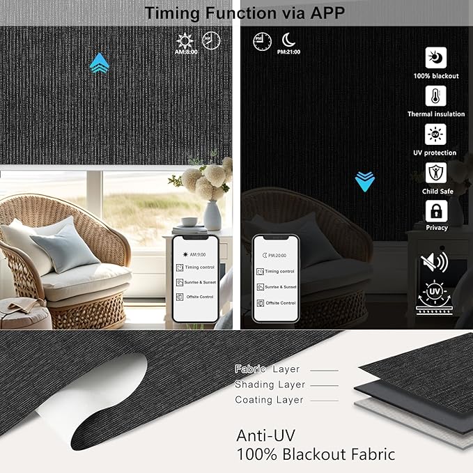 Aprilsmart Motorized Blinds with Remote,Compatible with Apple HomeKit Alexa Google Home- Voice and app Control,Motorized Roller Shades 100% Blackout Custom Size(Baltimore Flint-27)